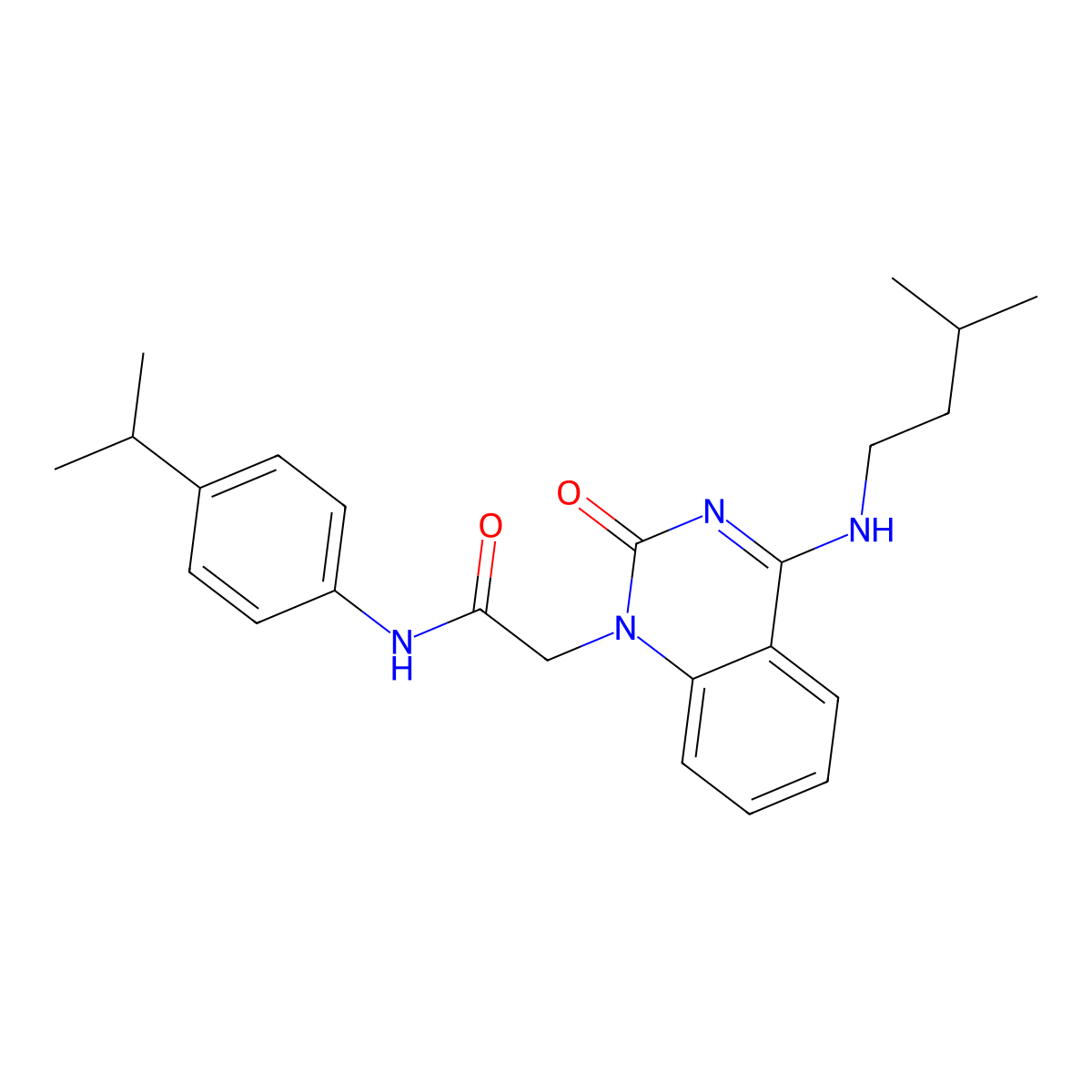 2-(4-(isopentylamino)-2-oxoquinazolin-1(2H)-yl)-N-(4-isopropylphenyl)acetamide molecular structure, CAS 1226429-27-1