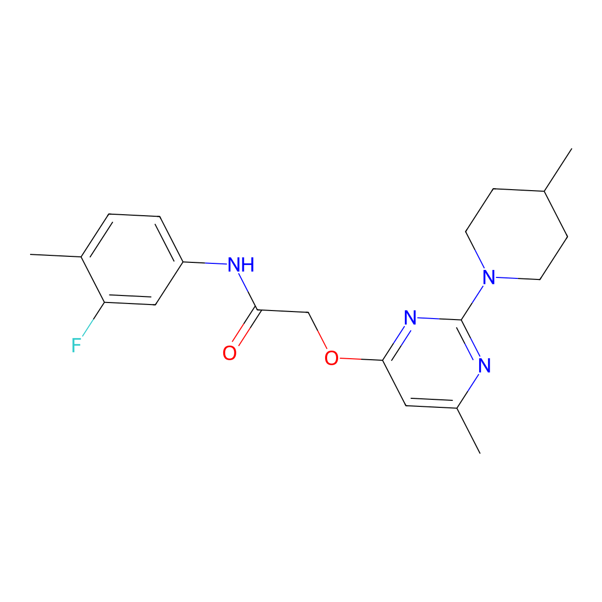 N-(3-fluoro-4-methylphenyl)-2-{[6-methyl-2-(4-methylpiperidin-1-yl)pyrimidin-4-yl]oxy}acetamide molecular structure, CAS 1226429-31-7
