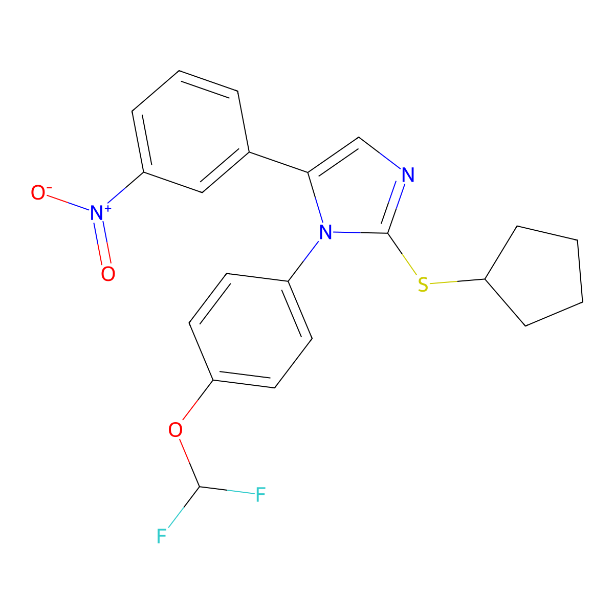 2-(cyclopentylthio)-1-(4-(difluoromethoxy)phenyl)-5-(3-nitrophenyl)-1H-imidazole molecular structure, CAS 1226429-35-1