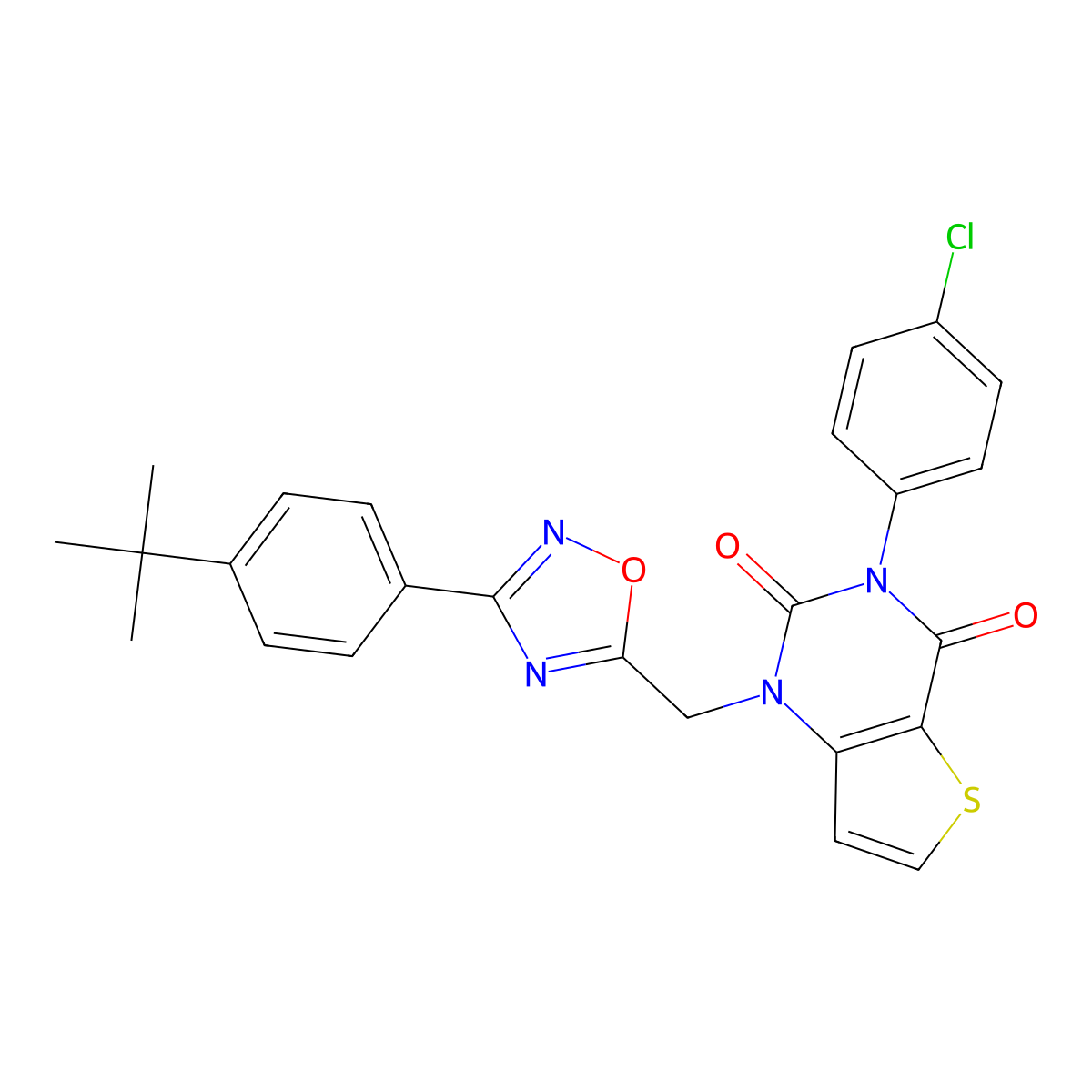 1-((3-(4-(tert-butyl)phenyl)-1,2,4-oxadiazol-5-yl)methyl)-3-(4-chlorophenyl)thieno[3,2-d]pyrimidine-2,4(1H,3H)-dione molecular structure, CAS 1226429-37-3