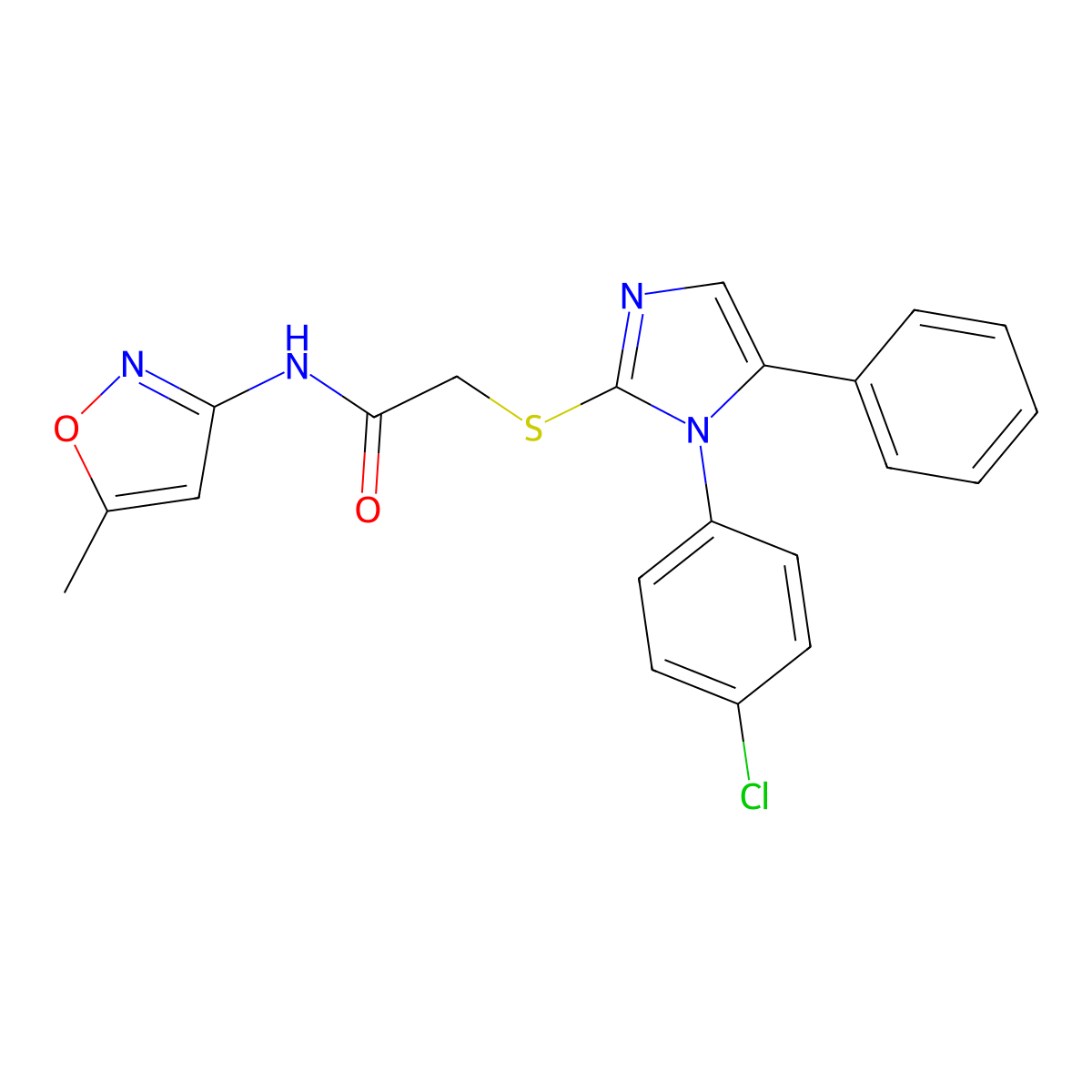 2-((1-(4-chlorophenyl)-5-phenyl-1H-imidazol-2-yl)thio)-N-(5-methylisoxazol-3-yl)acetamide molecular structure, CAS 1226429-41-9