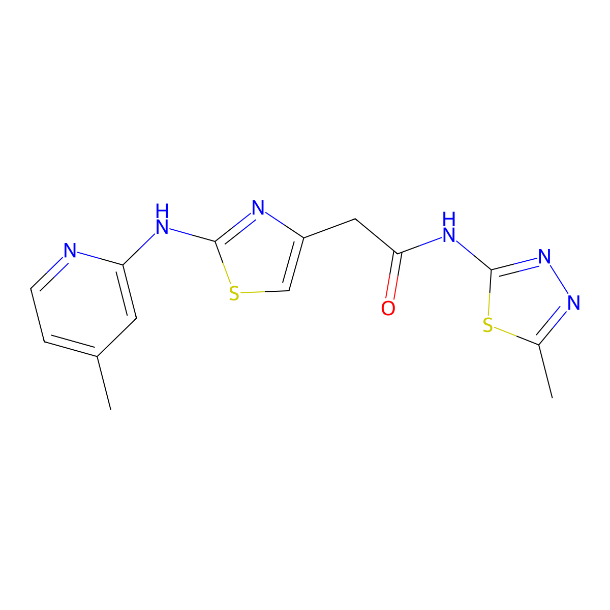 N-(5-methyl-1,3,4-thiadiazol-2-yl)-2-(2-((4-methylpyridin-2-yl)amino)thiazol-4-yl)acetamide molecular structure, CAS 1226429-43-1
