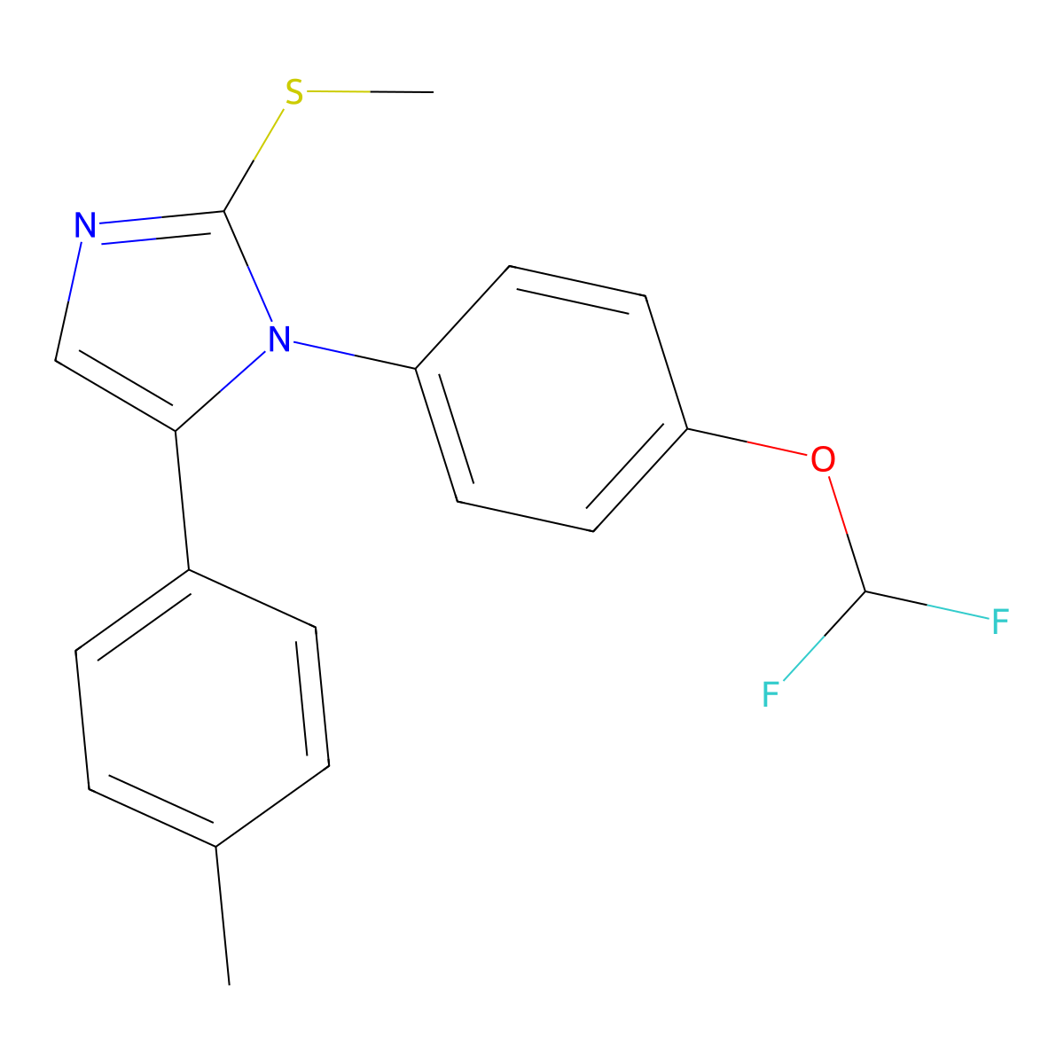 1-(4-(difluoromethoxy)phenyl)-2-(methylthio)-5-(p-tolyl)-1H-imidazole molecular structure, CAS 1226429-48-6