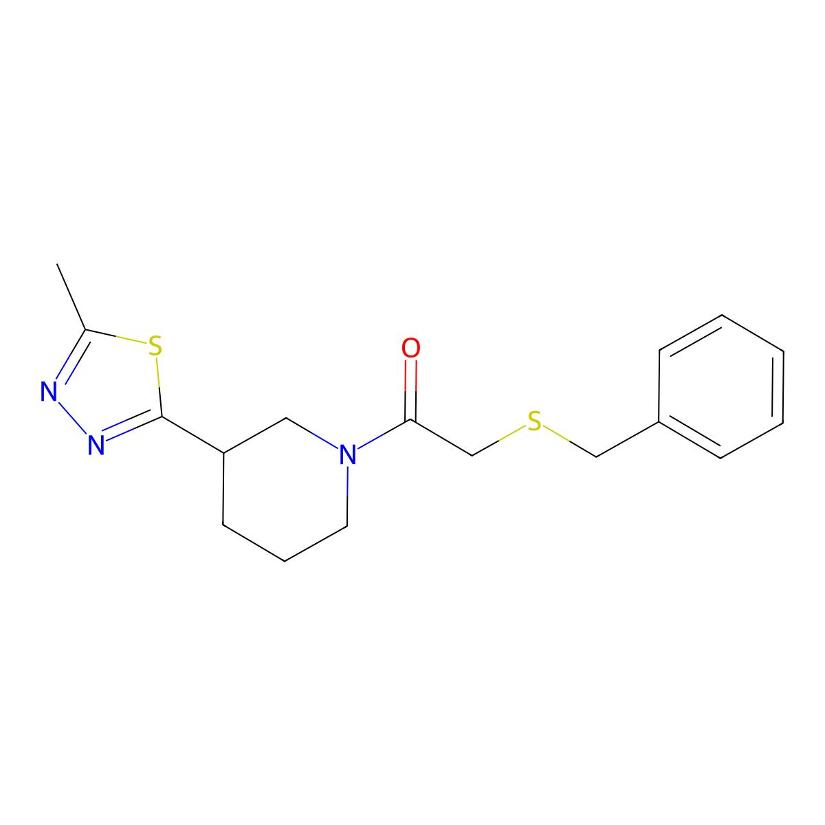 2-(Benzylthio)-1-(3-(5-methyl-1,3,4-thiadiazol-2-yl)piperidin-1-yl)ethanone molecular structure, CAS 1226429-58-8