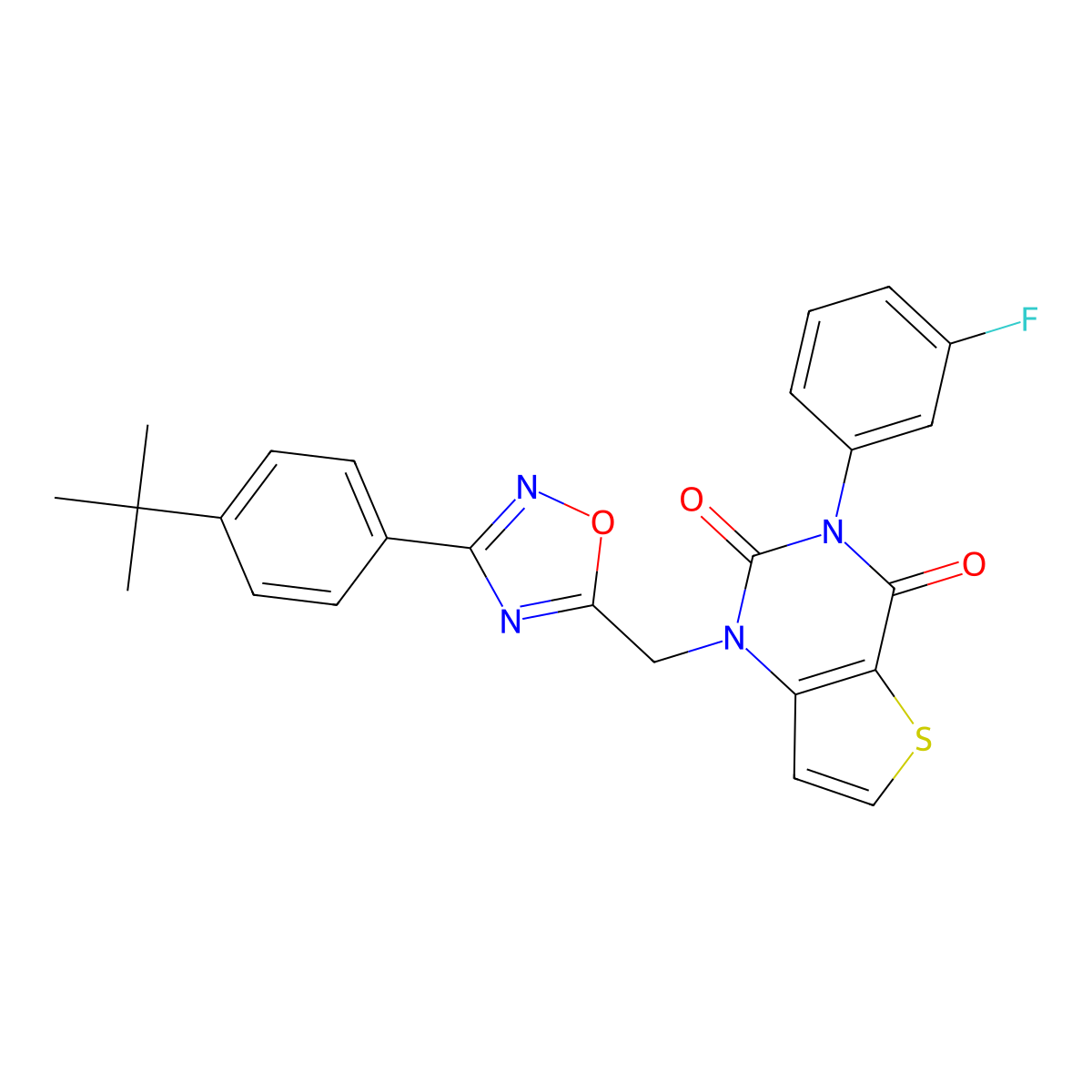 1-{[3-(4-tert-butylphenyl)-1,2,4-oxadiazol-5-yl]methyl}-3-(3-fluorophenyl)-1H,2H,3H,4H-thieno[3,2-d]pyrimidine-2,4-dione molecular structure, CAS 1226429-65-7