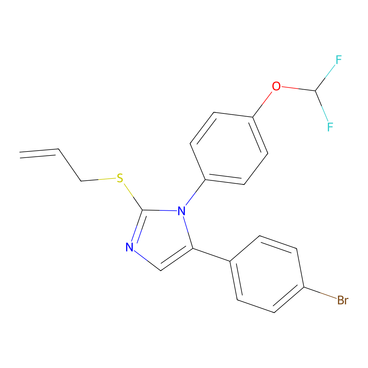 2-(allylthio)-5-(4-bromophenyl)-1-(4-(difluoromethoxy)phenyl)-1H-imidazole molecular structure, CAS 1226429-68-0