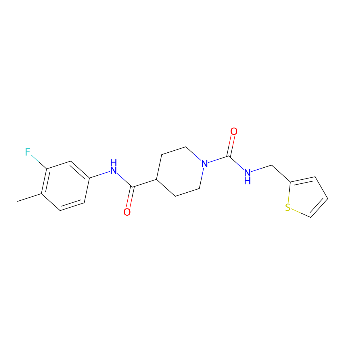 N4-(3-fluoro-4-methylphenyl)-N1-(thiophen-2-ylmethyl)piperidine-1,4-dicarboxamide molecular structure, CAS 1226429-69-1