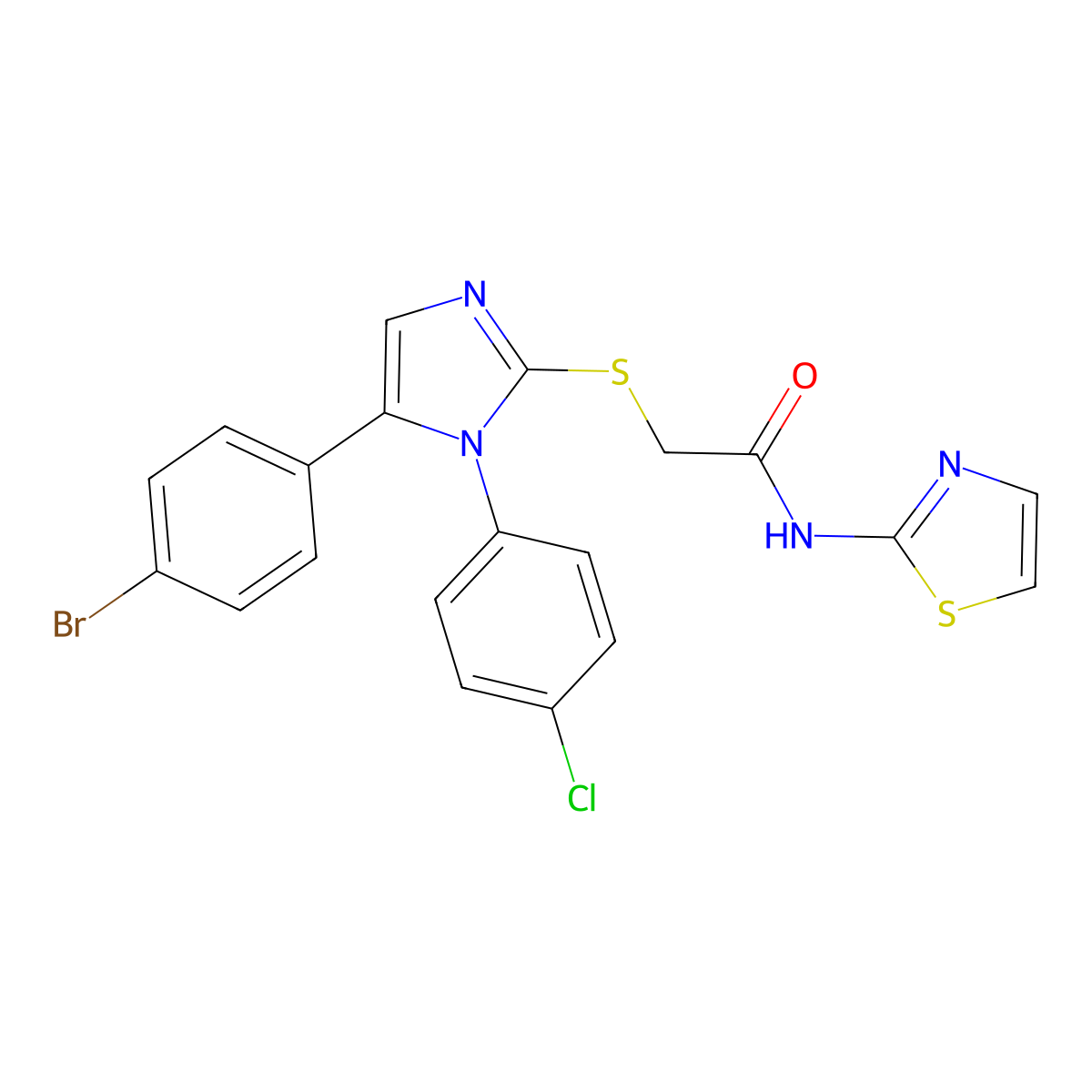 2-((5-(4-bromophenyl)-1-(4-chlorophenyl)-1H-imidazol-2-yl)thio)-N-(thiazol-2-yl)acetamide molecular structure, CAS 1226429-71-5