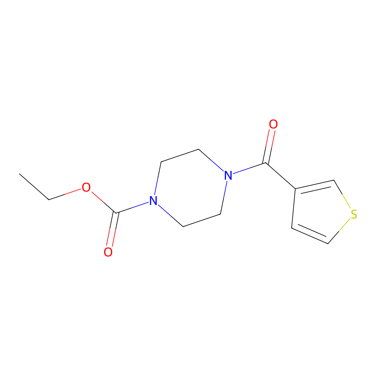 Ethyl 4-(thiophene-3-carbonyl)piperazine-1-carboxylate molecular structure, CAS 1226429-73-7