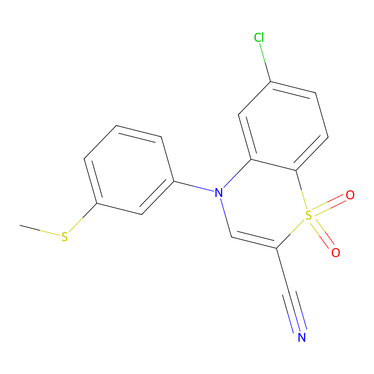 6-chloro-4-(3-(methylthio)phenyl)-4H-benzo[b][1,4]thiazine-2-carbonitrile 1,1-dioxide molecular structure, CAS 1226429-76-0