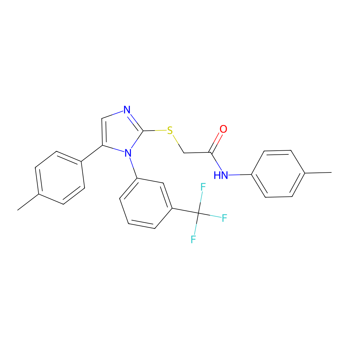 N-(4-methylphenyl)-2-{[5-(4-methylphenyl)-1-[3-(trifluoromethyl)phenyl]-1H-imidazol-2-yl]sulfanyl}acetamide molecular structure, CAS 1226429-79-3