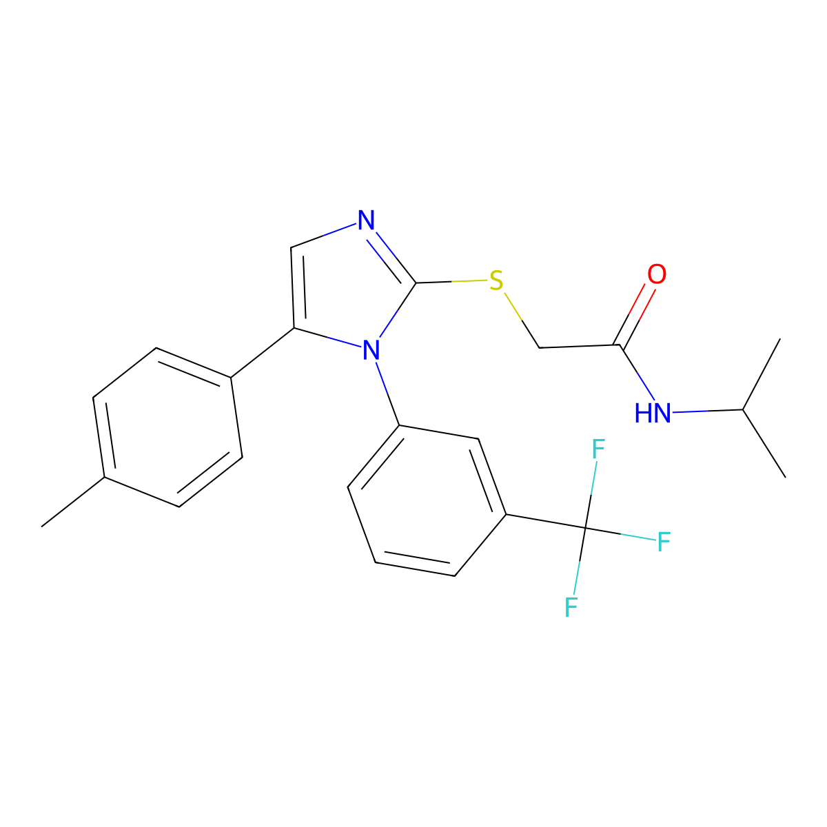 N-isopropyl-2-((5-(p-tolyl)-1-(3-(trifluoromethyl)phenyl)-1H-imidazol-2-yl)thio)acetamide molecular structure, CAS 1226429-83-9