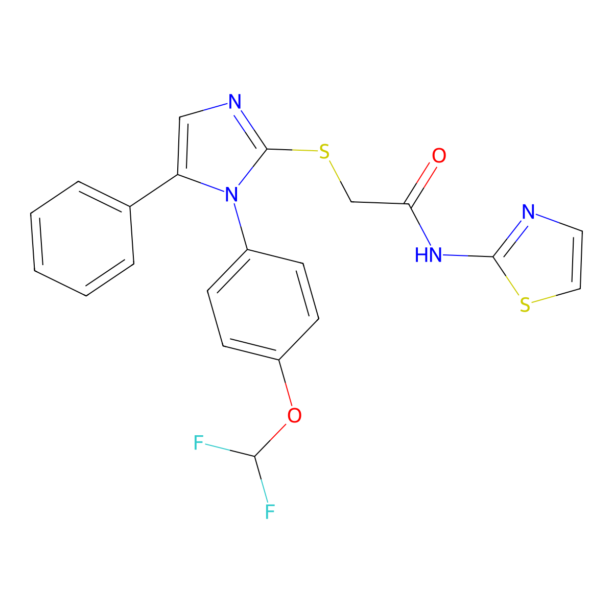 2-((1-(4-(difluoromethoxy)phenyl)-5-phenyl-1H-imidazol-2-yl)thio)-N-(thiazol-2-yl)acetamide molecular structure, CAS 1226429-84-0