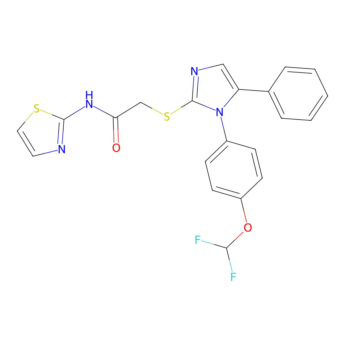 2-((1-(4-(difluoromethoxy)phenyl)-5-phenyl-1H-imidazol-2-yl)thio)-N-(thiazol-2-yl)acetamide molecular structure, CAS 1226429-84-0