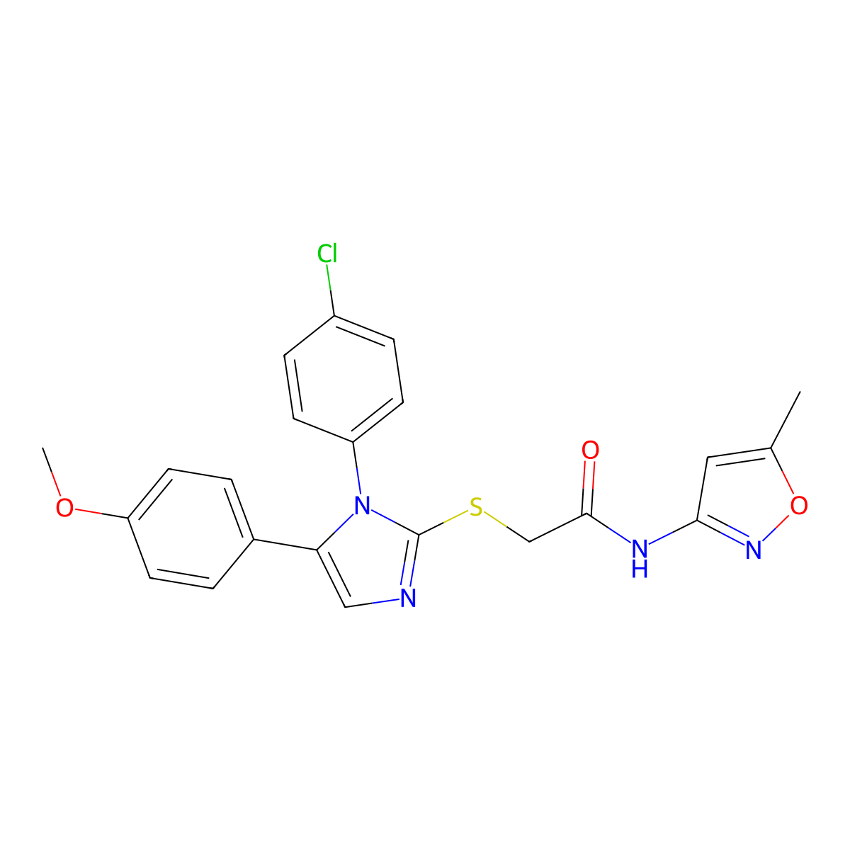 2-((1-(4-chlorophenyl)-5-(4-methoxyphenyl)-1H-imidazol-2-yl)thio)-N-(5-methylisoxazol-3-yl)acetamide molecular structure, CAS 1226429-89-5