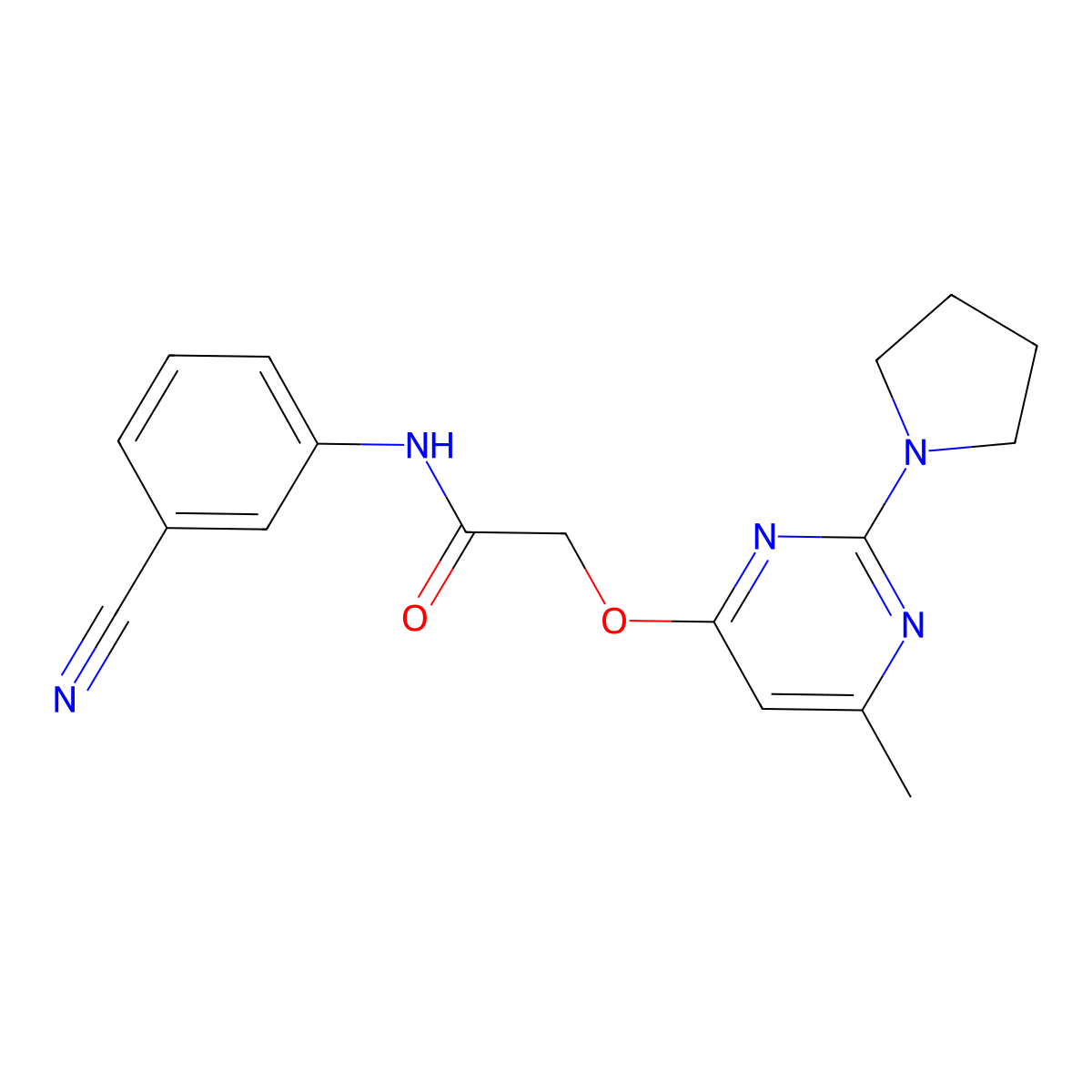 N-(3-cyanophenyl)-2-[(6-methyl-2-pyrrolidin-1-ylpyrimidin-4-yl)oxy]acetamide molecular structure, CAS 1226429-96-4