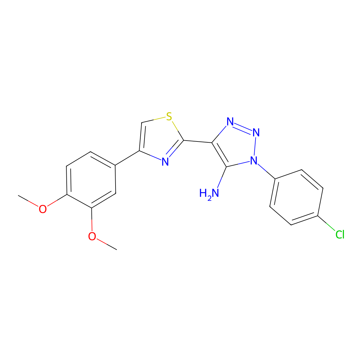 1-(4-chlorophenyl)-4-[4-(3,4-dimethoxyphenyl)-1,3-thiazol-2-yl]-1H-1,2,3-triazol-5-amine molecular structure, CAS 1226430-03-0