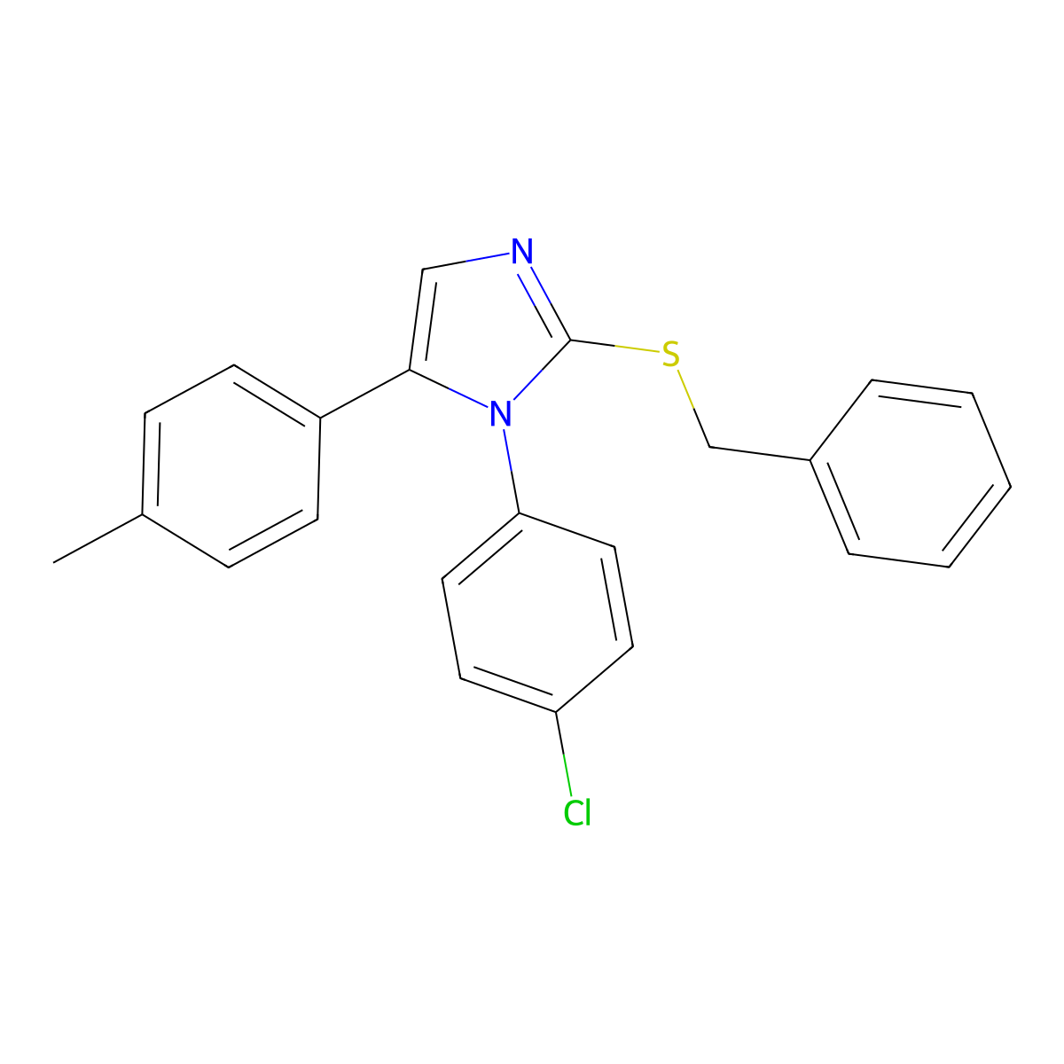 2-(benzylthio)-1-(4-chlorophenyl)-5-(p-tolyl)-1H-imidazole molecular structure, CAS 1226430-09-6