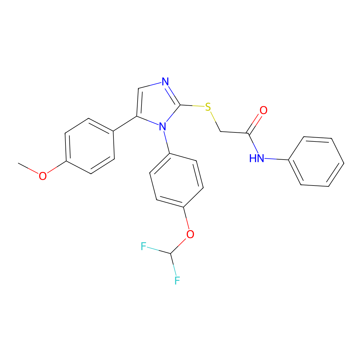 2-((1-(4-(difluoromethoxy)phenyl)-5-(4-methoxyphenyl)-1H-imidazol-2-yl)thio)-N-phenylacetamide molecular structure, CAS 1226430-11-0