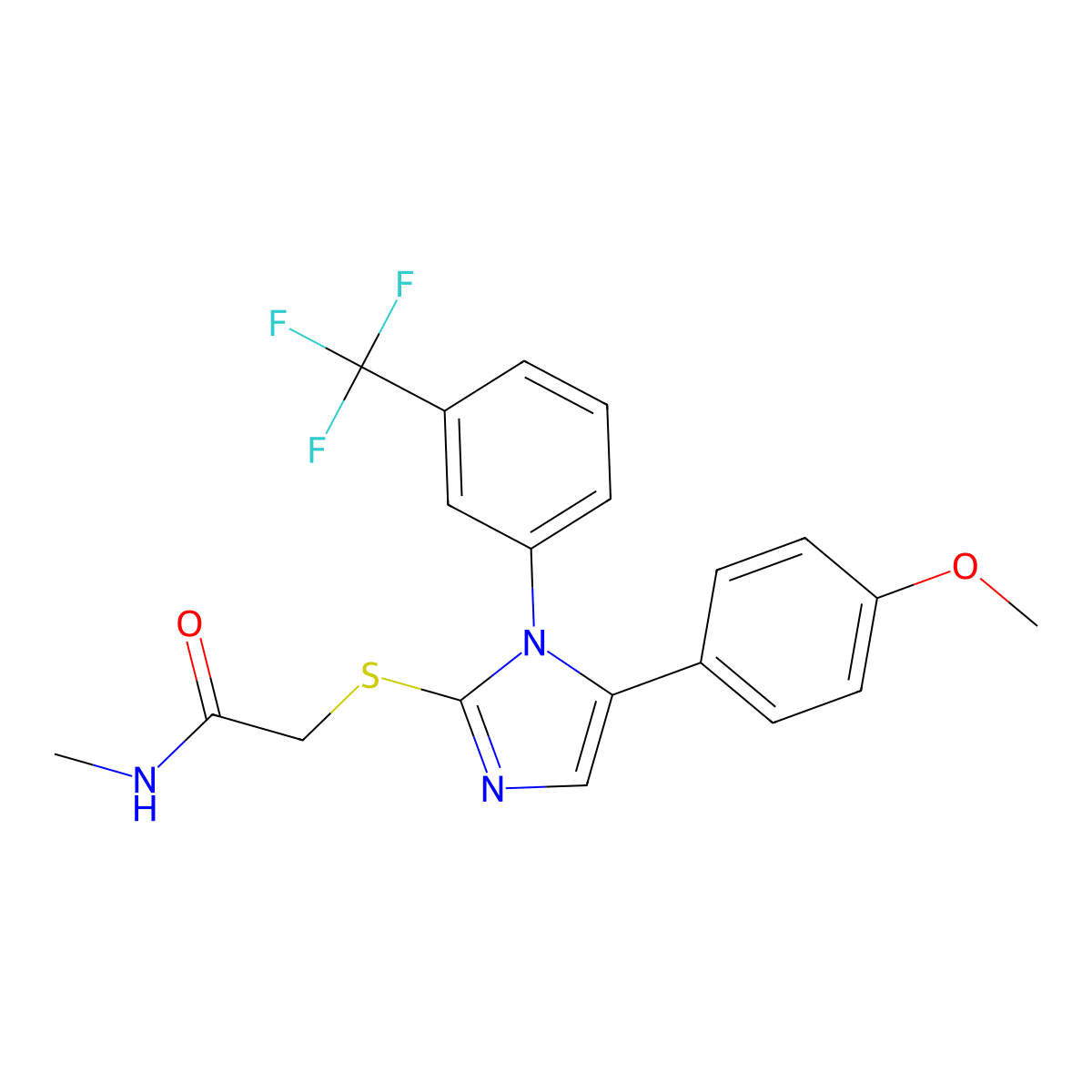 2-((5-(4-methoxyphenyl)-1-(3-(trifluoromethyl)phenyl)-1H-imidazol-2-yl)thio)-N-methylacetamide molecular structure, CAS 1226430-13-2