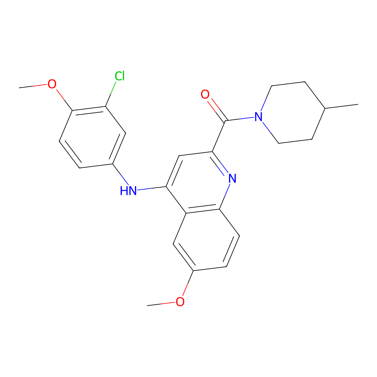 N-(3-chloro-4-methoxyphenyl)-6-methoxy-2-(4-methylpiperidine-1-carbonyl)quinolin-4-amine molecular structure, CAS 1226430-15-4