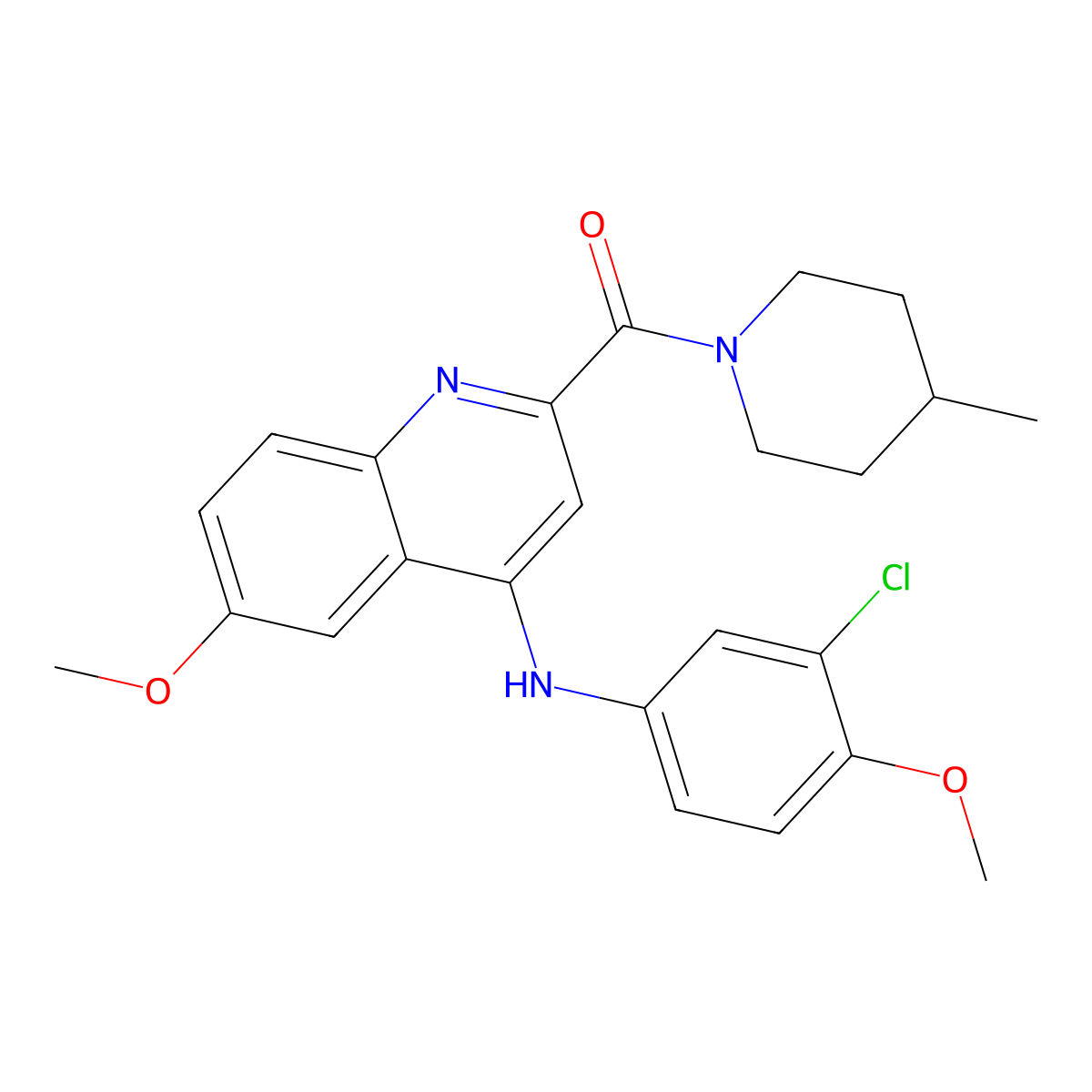 N-(3-chloro-4-methoxyphenyl)-6-methoxy-2-(4-methylpiperidine-1-carbonyl)quinolin-4-amine molecular structure, CAS 1226430-15-4
