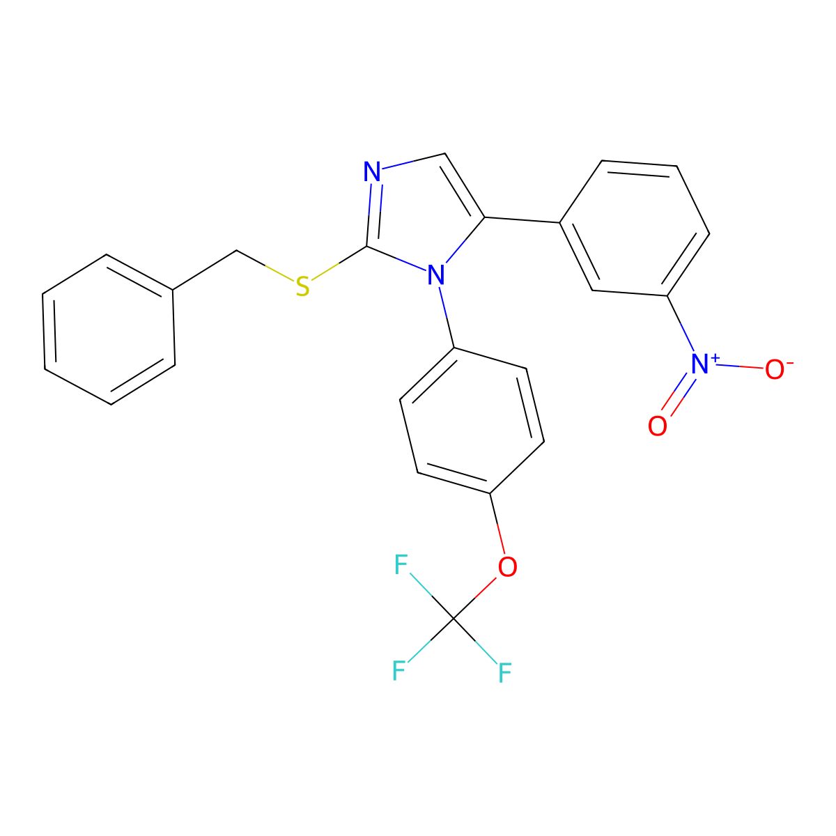 2-(benzylthio)-5-(3-nitrophenyl)-1-(4-(trifluoromethoxy)phenyl)-1H-imidazole molecular structure, CAS 1226430-16-5