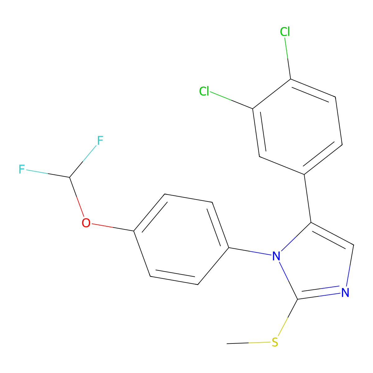 5-(3,4-dichlorophenyl)-1-(4-(difluoromethoxy)phenyl)-2-(methylthio)-1H-imidazole molecular structure, CAS 1226430-27-8