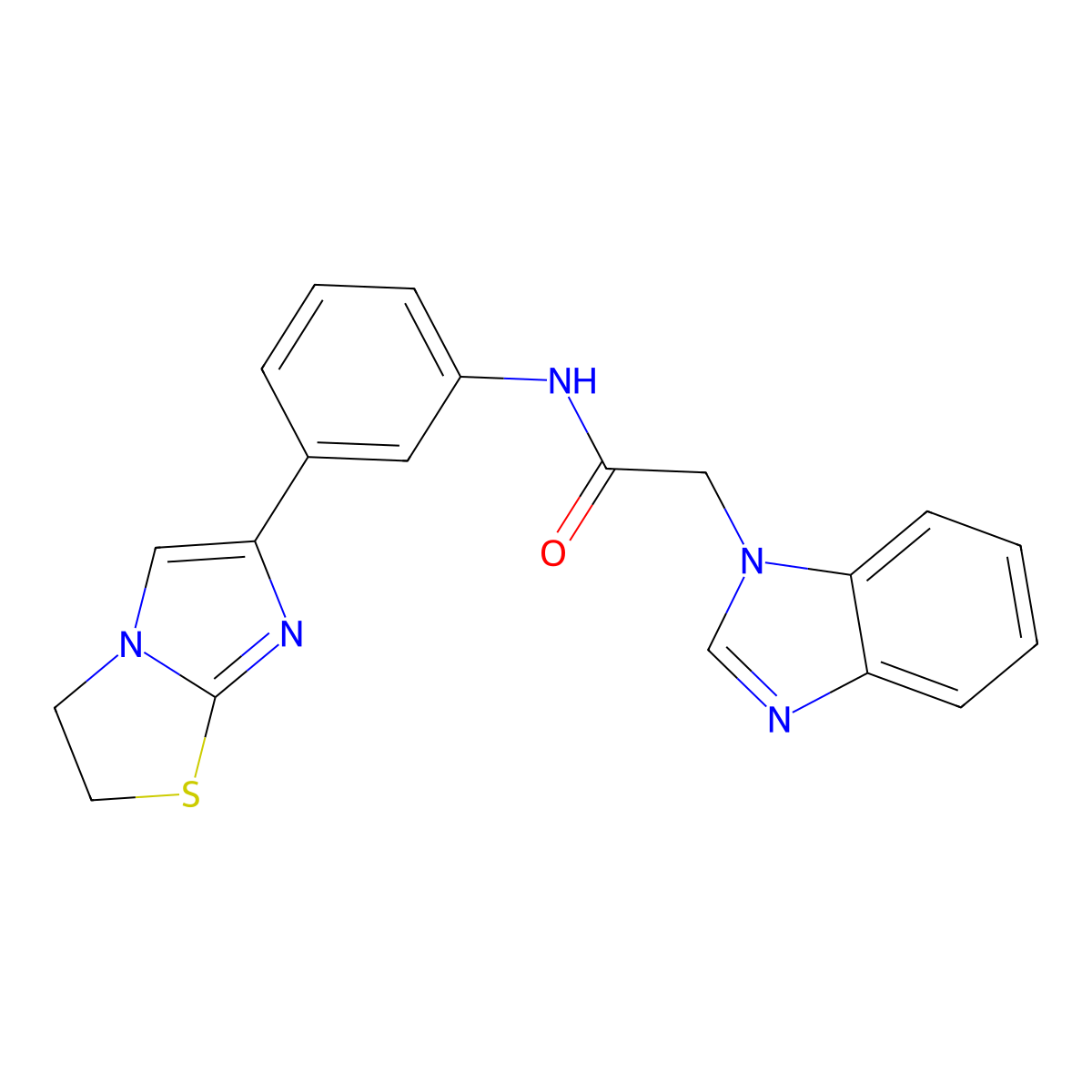 2-(1H-benzo[d]imidazol-1-yl)-N-(3-(2,3-dihydroimidazo[2,1-b]thiazol-6-yl)phenyl)acetamide molecular structure, CAS 1226430-37-0