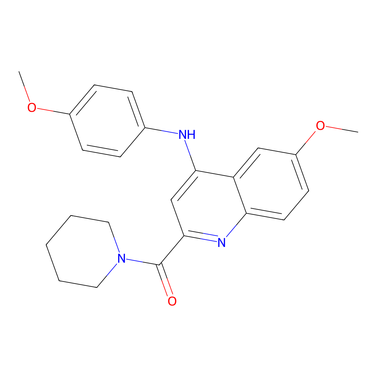 6-methoxy-N-(4-methoxyphenyl)-2-(piperidine-1-carbonyl)quinolin-4-amine molecular structure, CAS 1226430-39-2