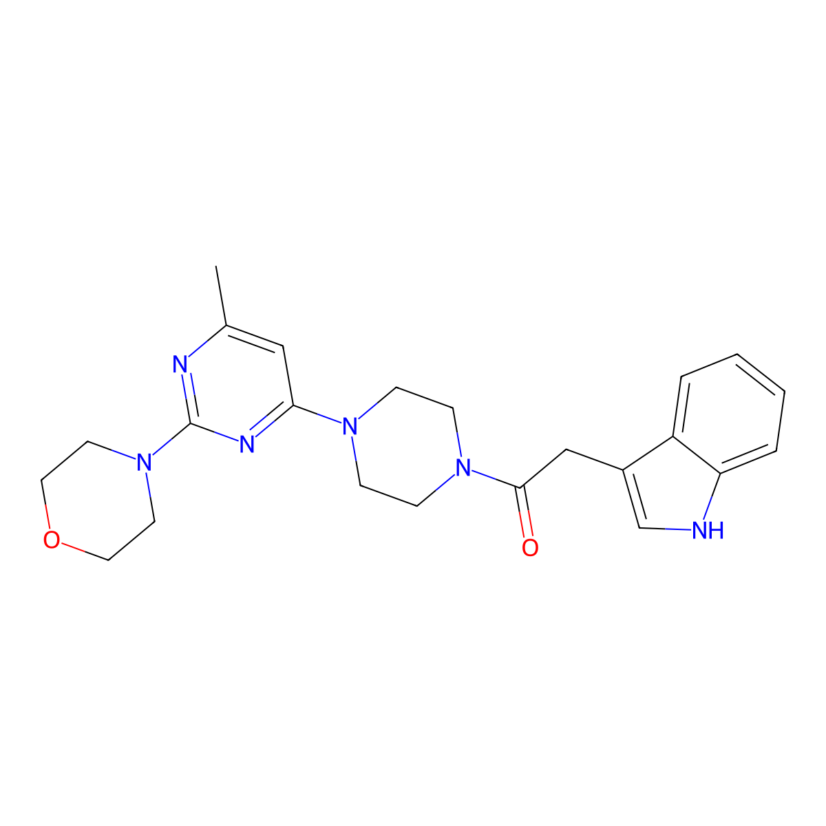 2-(1H-indol-3-yl)-1-{4-[6-methyl-2-(morpholin-4-yl)pyrimidin-4-yl]piperazin-1-yl}ethan-1-one molecular structure, CAS 1226430-41-6
