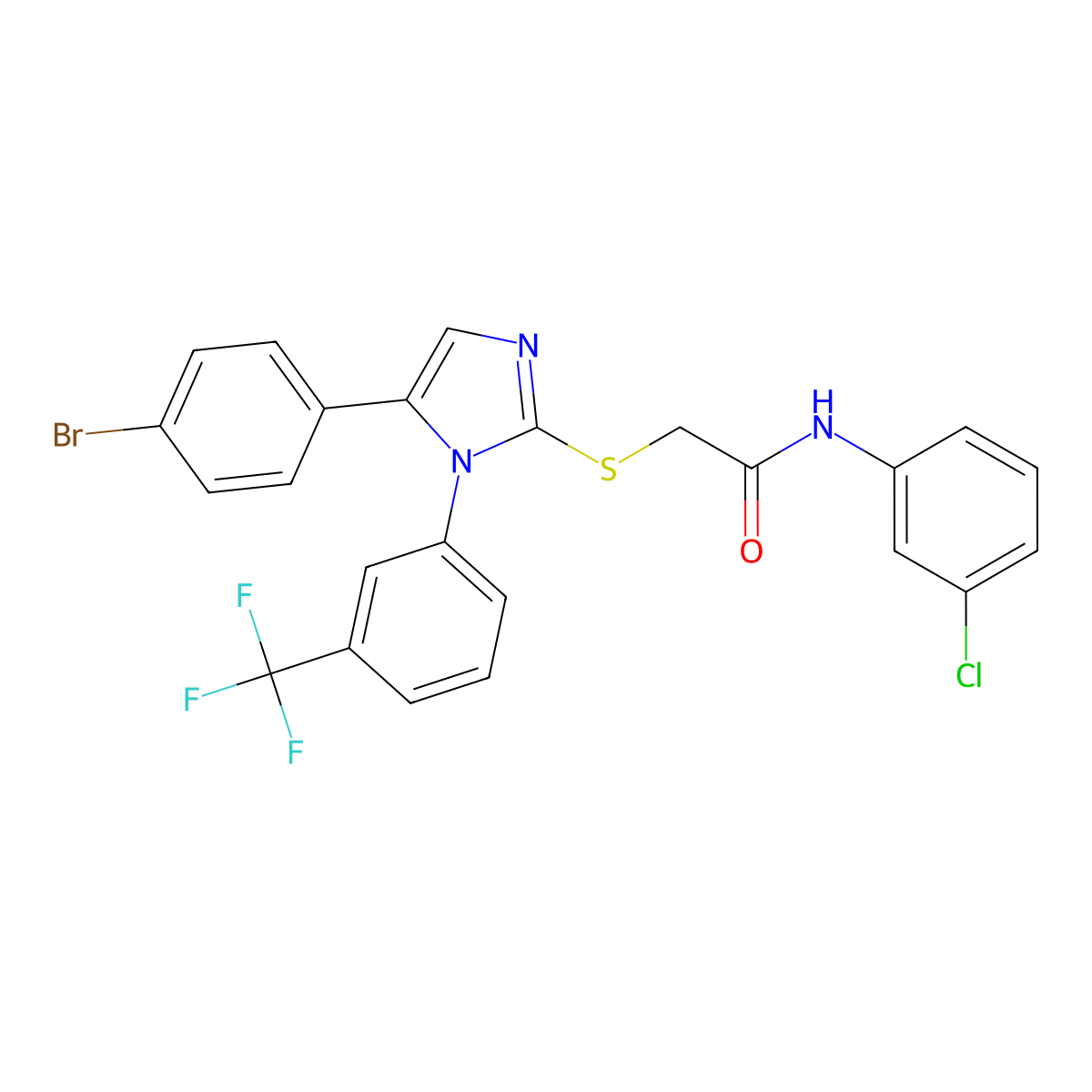 2-((5-(4-bromophenyl)-1-(3-(trifluoromethyl)phenyl)-1H-imidazol-2-yl)thio)-N-(3-chlorophenyl)acetamide molecular structure, CAS 1226430-44-9
