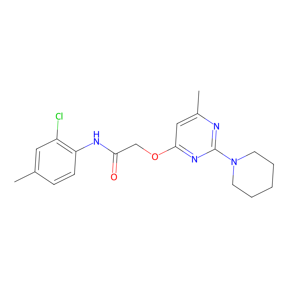 N-(2-chloro-4-methylphenyl)-2-{[6-methyl-2-(piperidin-1-yl)pyrimidin-4-yl]oxy}acetamide molecular structure, CAS 1226430-51-8