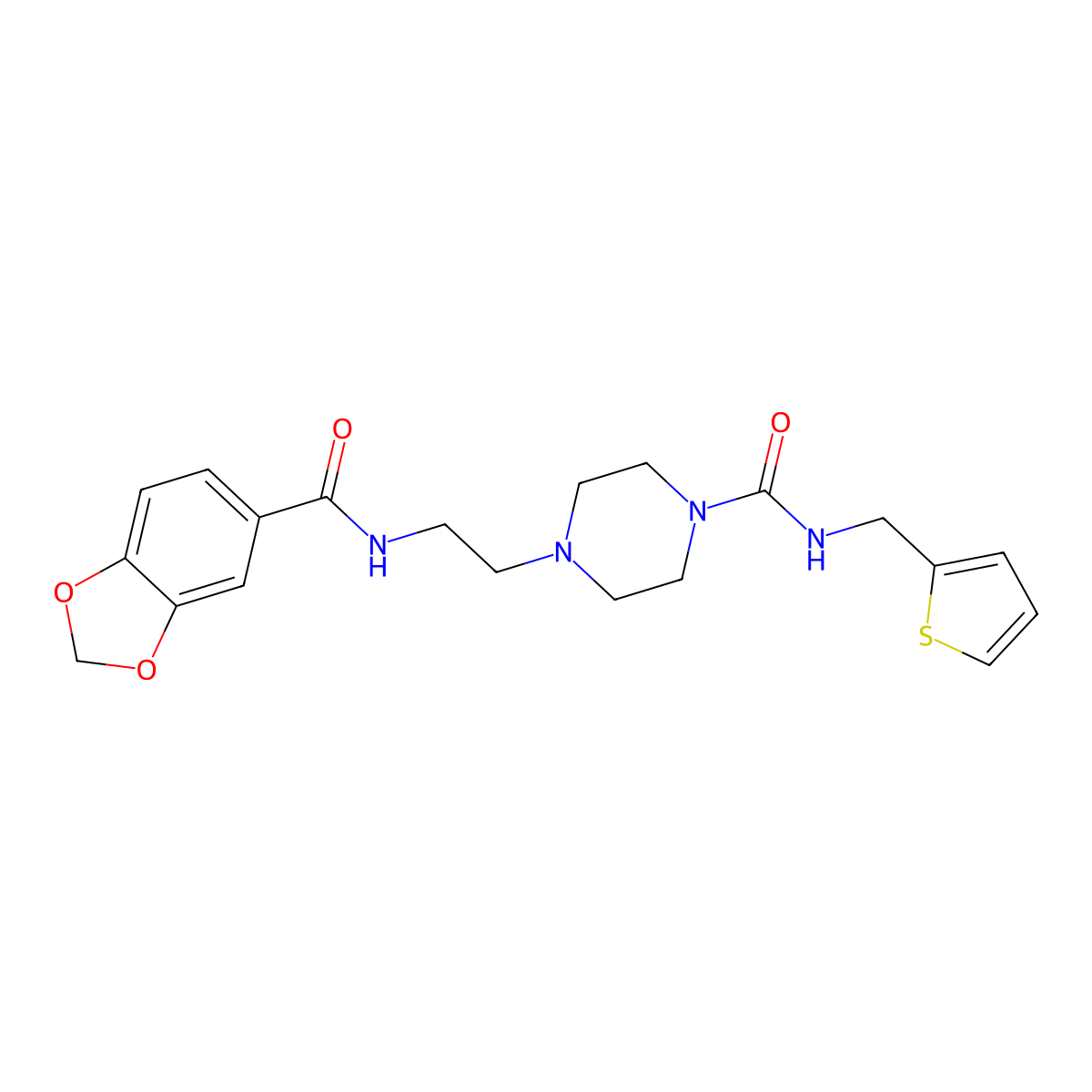 4-(2-(benzo[d][1,3]dioxole-5-carboxamido)ethyl)-N-(thiophen-2-ylmethyl)piperazine-1-carboxamide molecular structure, CAS 1226430-54-1