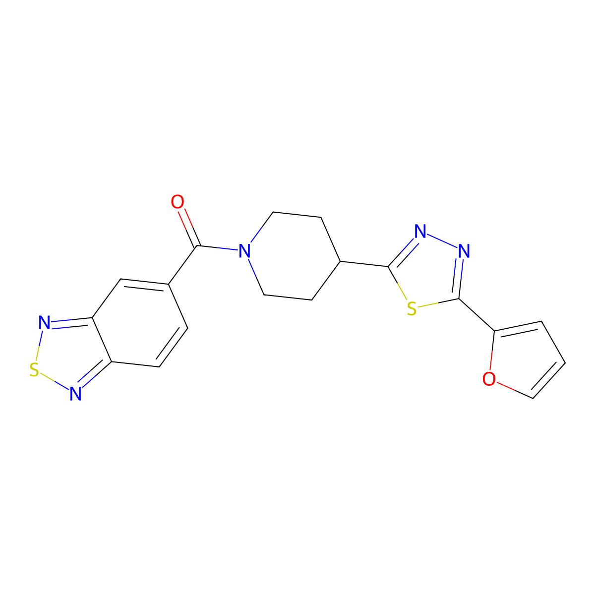 Benzo[c][1,2,5]thiadiazol-5-yl(4-(5-(furan-2-yl)-1,3,4-thiadiazol-2-yl)piperidin-1-yl)methanone molecular structure, CAS 1226430-57-4