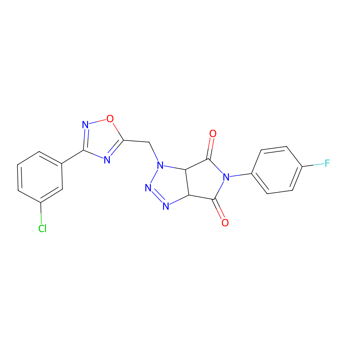 1-((3-(3-chlorophenyl)-1,2,4-oxadiazol-5-yl)methyl)-5-(4-fluorophenyl)-1,6a-dihydropyrrolo[3,4-d][1,2,3]triazole-4,6(3aH,5H)-dione molecular structure, CAS 1226430-60-9