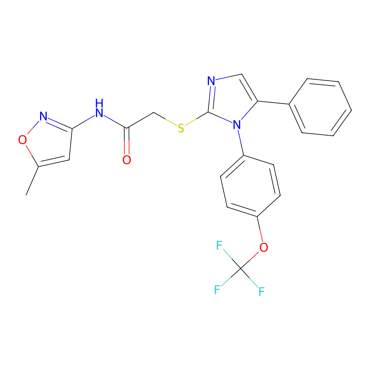 N-(5-methylisoxazol-3-yl)-2-((5-phenyl-1-(4-(trifluoromethoxy)phenyl)-1H-imidazol-2-yl)thio)acetamide molecular structure, CAS 1226430-61-0