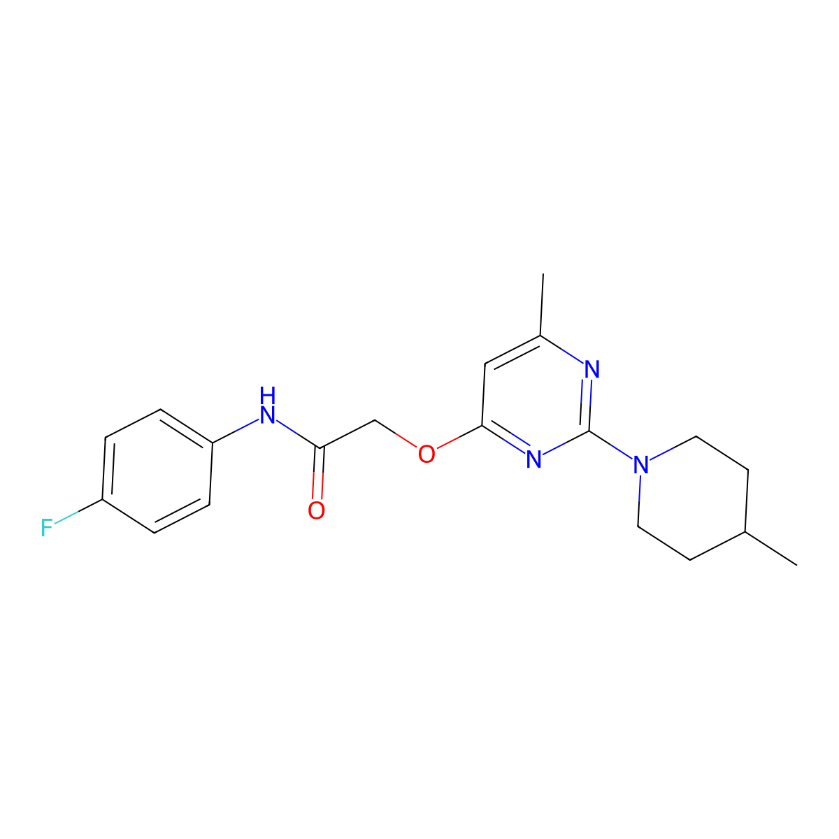 N-(4-fluorophenyl)-2-{[6-methyl-2-(4-methylpiperidin-1-yl)pyrimidin-4-yl]oxy}acetamide molecular structure, CAS 1226430-63-2