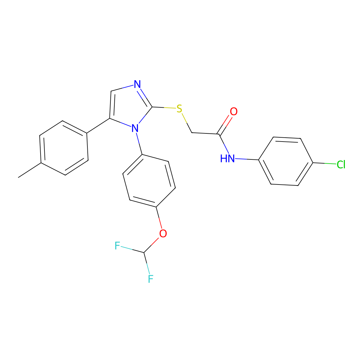 N-(4-chlorophenyl)-2-((1-(4-(difluoromethoxy)phenyl)-5-(p-tolyl)-1H-imidazol-2-yl)thio)acetamide molecular structure, CAS 1226430-70-1