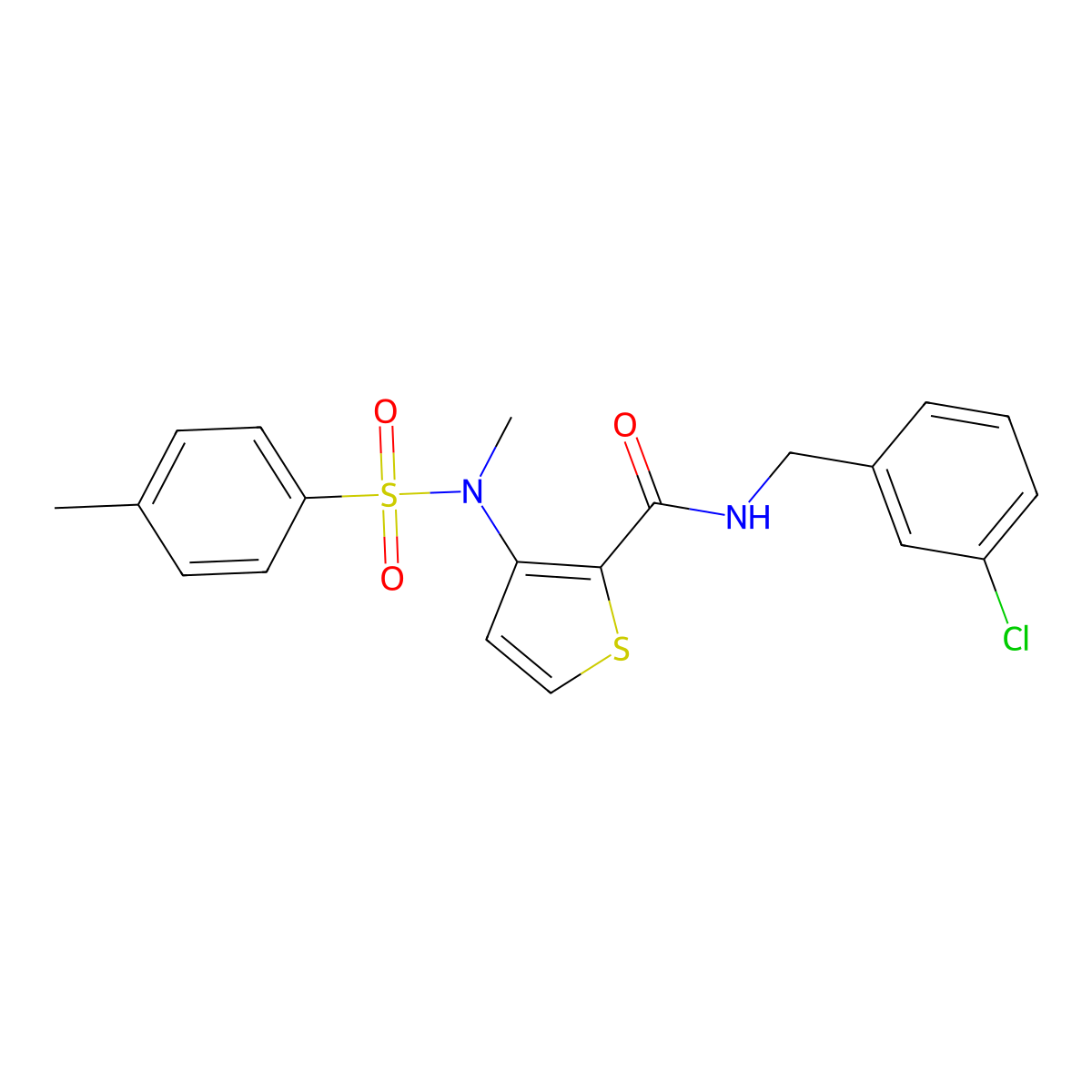 N-(3-chlorobenzyl)-3-{methyl[(4-methylphenyl)sulfonyl]amino}thiophene-2-carboxamide molecular structure, CAS 1226430-71-2