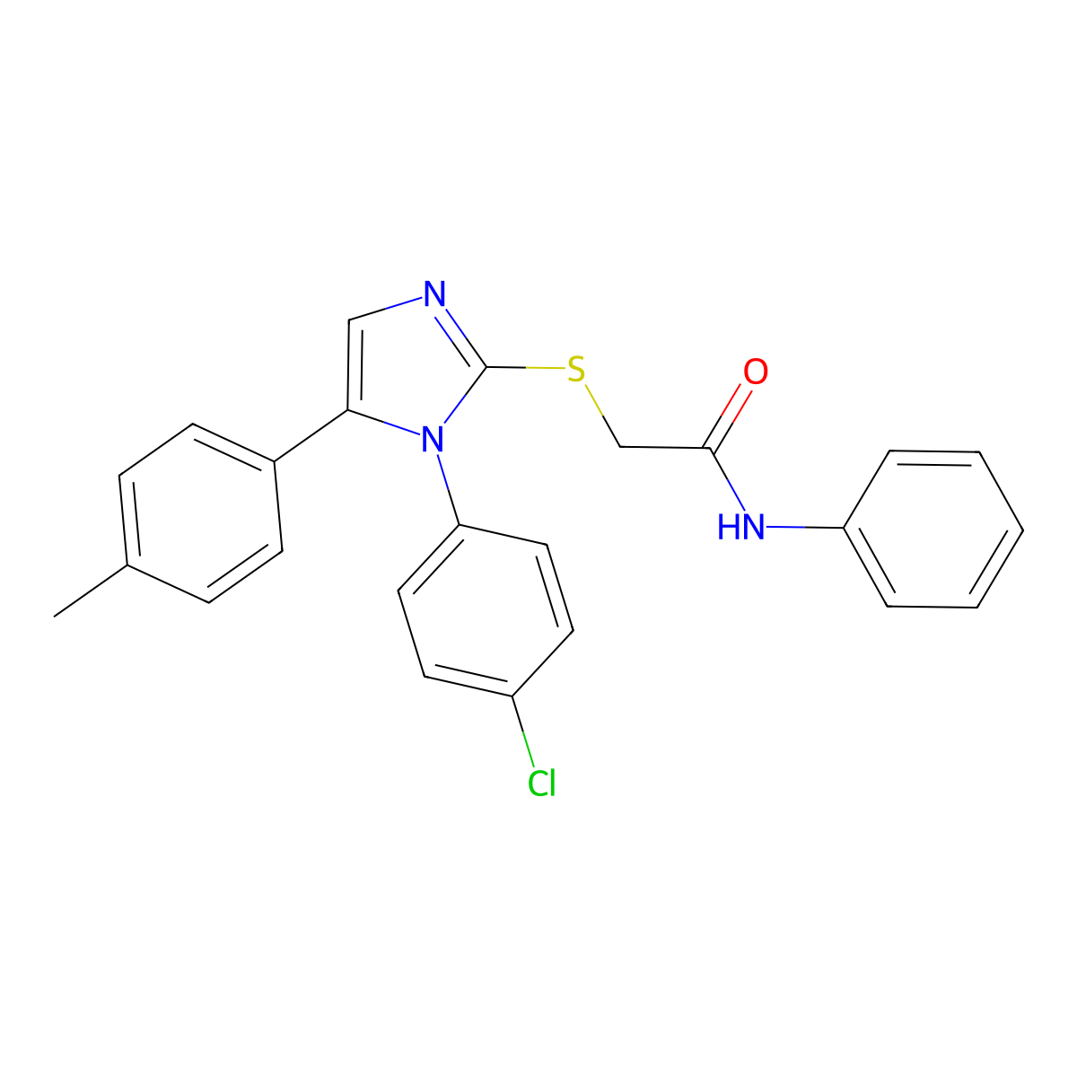 2-((1-(4-chlorophenyl)-5-(p-tolyl)-1H-imidazol-2-yl)thio)-N-phenylacetamide molecular structure, CAS 1226430-75-6