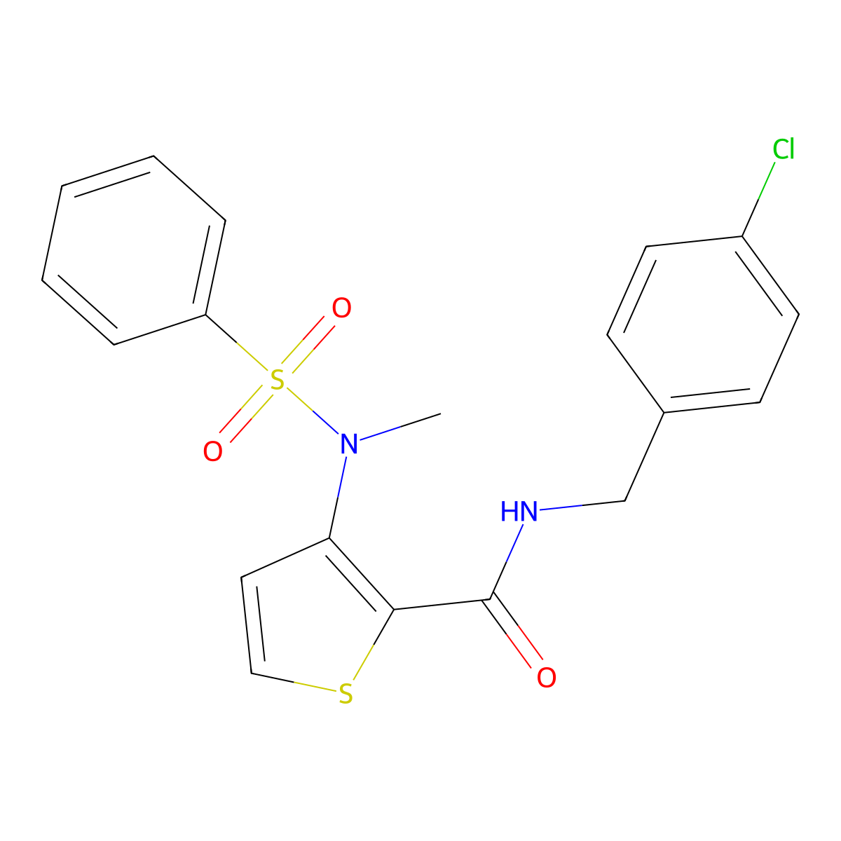 N-(4-chlorobenzyl)-3-[methyl(phenylsulfonyl)amino]thiophene-2-carboxamide molecular structure, CAS 1226430-76-7
