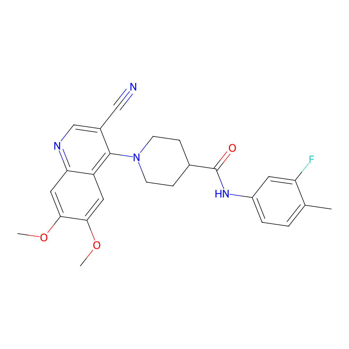 1-(3-cyano-6,7-dimethoxyquinolin-4-yl)-N-(3-fluoro-4-methylphenyl)piperidine-4-carboxamide molecular structure, CAS 1226430-80-3