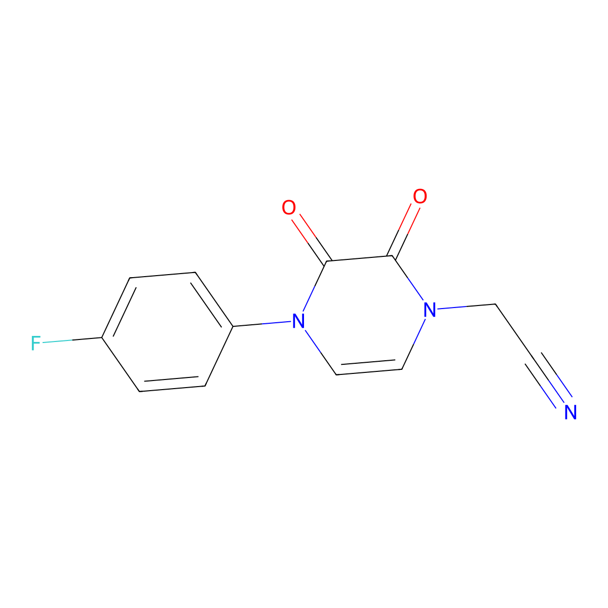 2-(4-(4-fluorophenyl)-2,3-dioxo-3,4-dihydropyrazin-1(2H)-yl)acetonitrile molecular structure, CAS 1226430-81-4