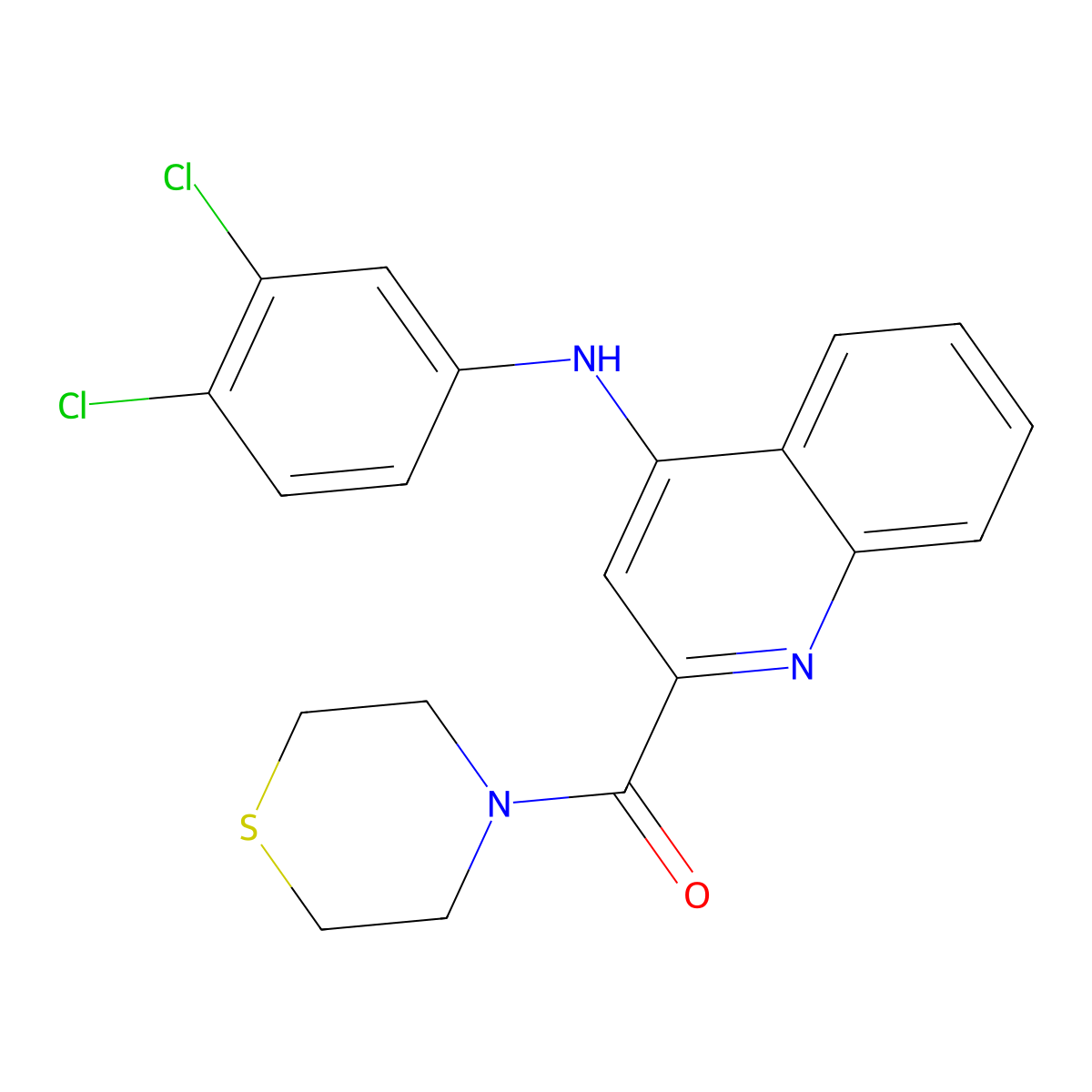 (4-((3,4-Dichlorophenyl)amino)quinolin-2-yl)(thiomorpholino)methanone molecular structure, CAS 1226430-88-1