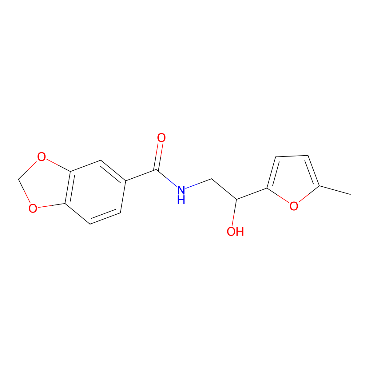 N-(2-hydroxy-2-(5-methylfuran-2-yl)ethyl)benzo[d][1,3]dioxole-5-carboxamide molecular structure, CAS 1226430-90-5