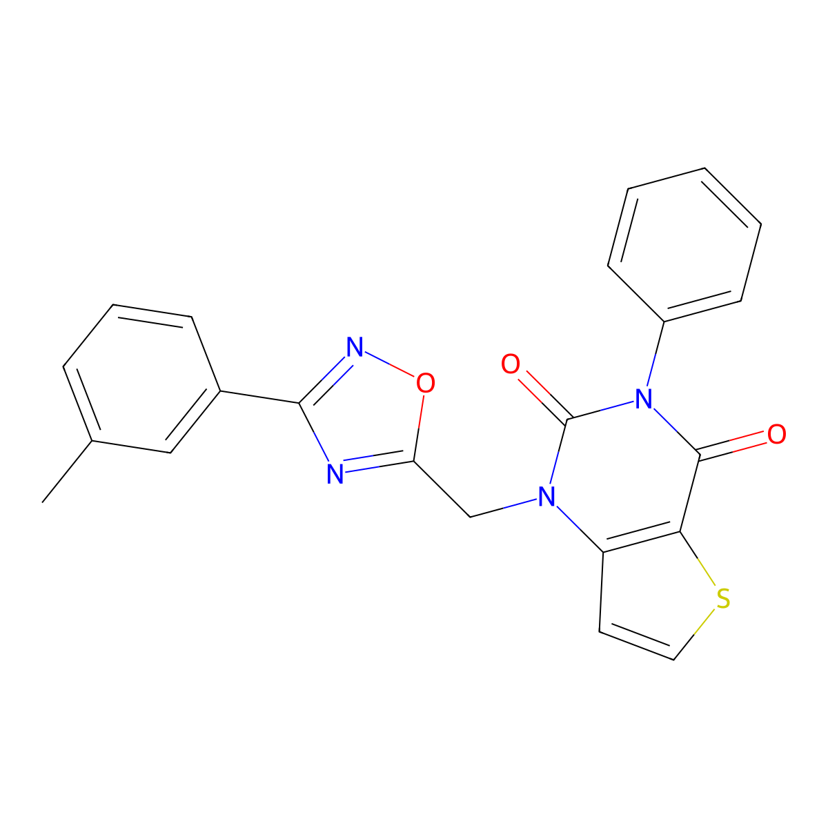 3-phenyl-1-((3-(m-tolyl)-1,2,4-oxadiazol-5-yl)methyl)thieno[3,2-d]pyrimidine-2,4(1H,3H)-dione molecular structure, CAS 1226430-91-6