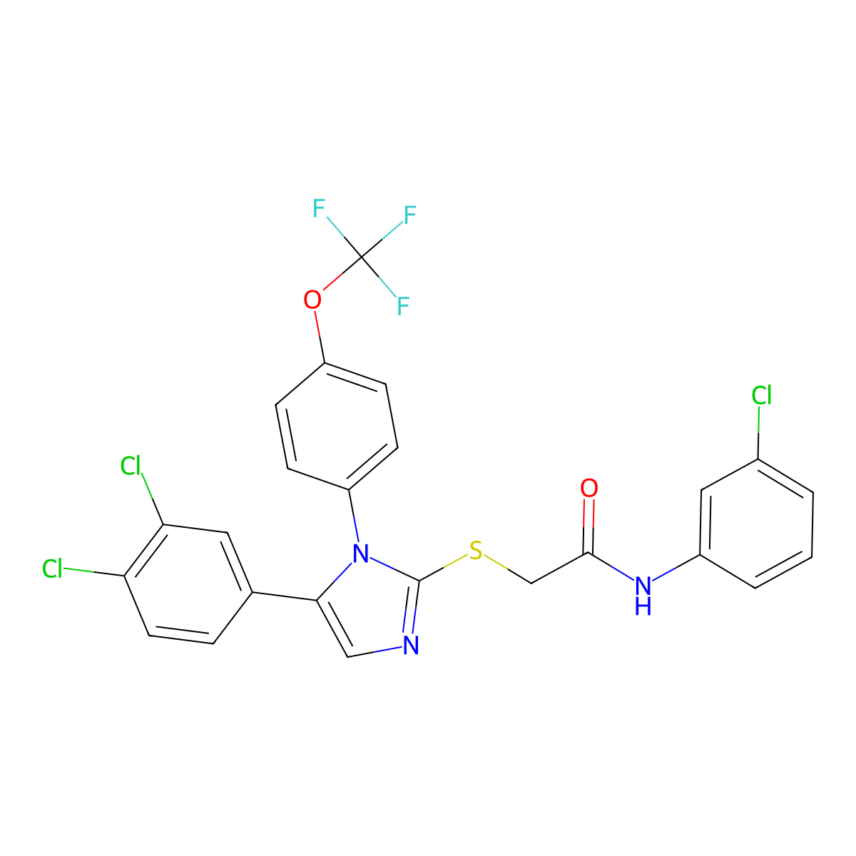 N-(3-chlorophenyl)-2-((5-(3,4-dichlorophenyl)-1-(4-(trifluoromethoxy)phenyl)-1H-imidazol-2-yl)thio)acetamide molecular structure, CAS 1226430-95-0