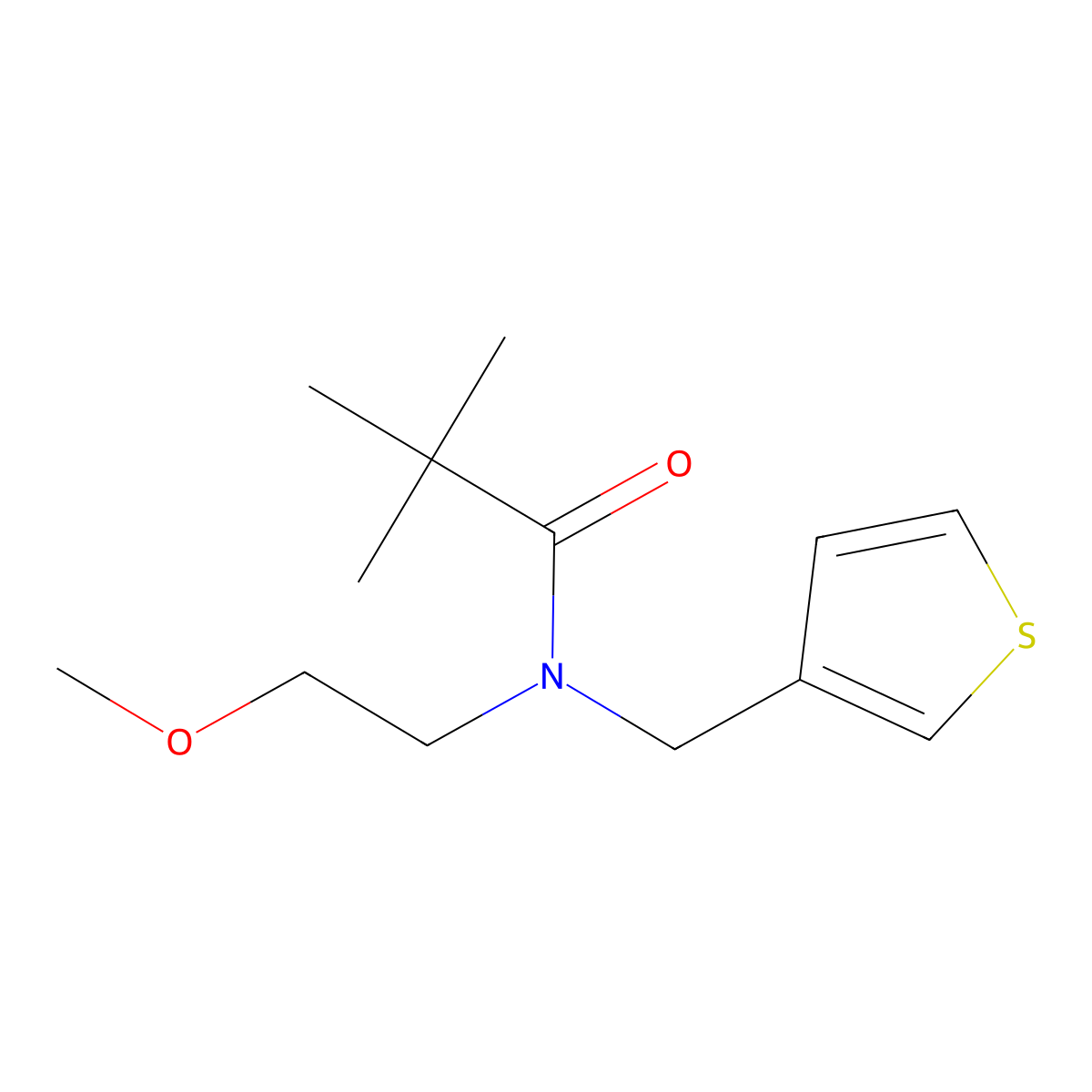 N-(2-methoxyethyl)-N-(thiophen-3-ylmethyl)pivalamide molecular structure, CAS 1226430-96-1