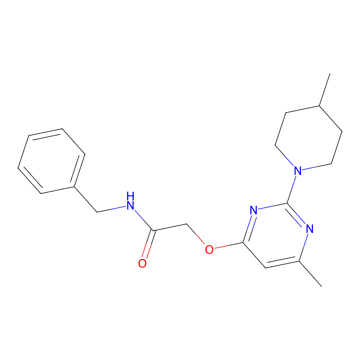 N-benzyl-2-{[6-methyl-2-(4-methylpiperidin-1-yl)pyrimidin-4-yl]oxy}acetamide molecular structure, CAS 1226430-97-2